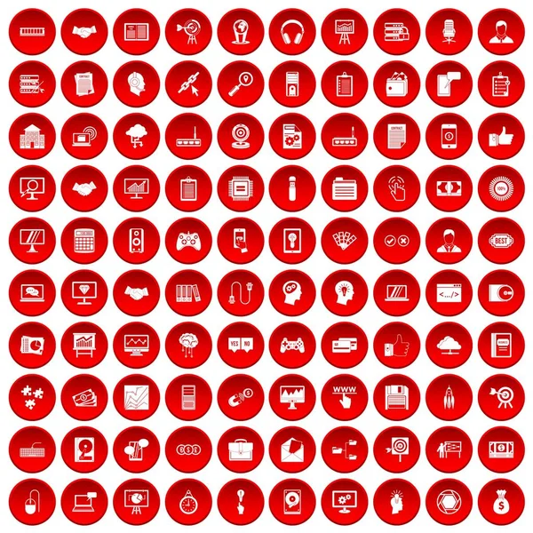 100 web ontwikkeling iconen set rood Stockvector