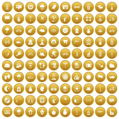 Altın 100 Bisiklet Icons set