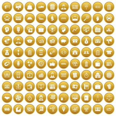 Altın 100 iş grup Icons set