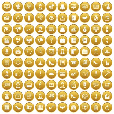 Altın 100 iş kadın Icons set