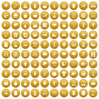 Altın 100 kamp ve doğa Icons set