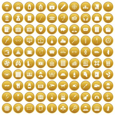 Altın 100 durum Icons set