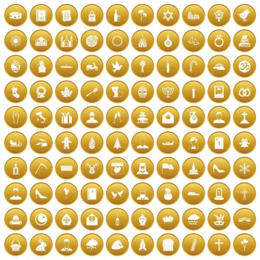 Altın 100 kilise Icons set