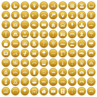 Altın 100 şehir Icons set