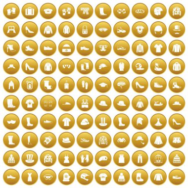 100 giyim ve aksesuarları simgeler altın ayarla