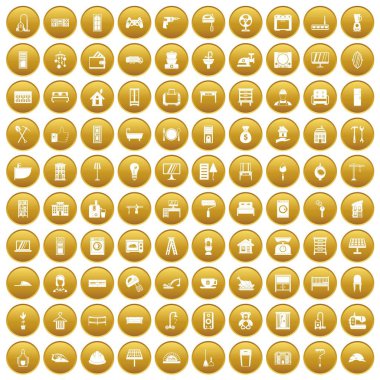 Altın 100 rahat ev Icons set