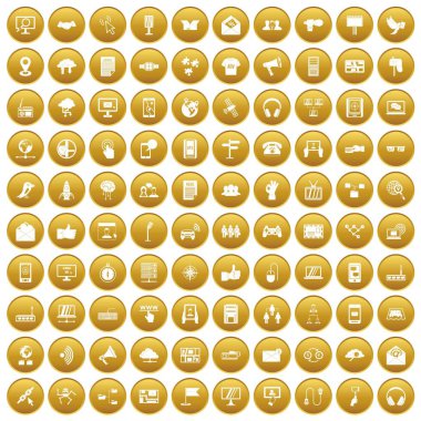 Altın 100 iletişim Icons set