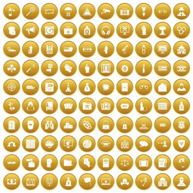 Altın 100 suç Icons set