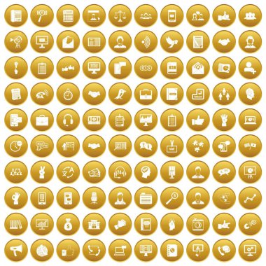 Altın 100 iletişim Icons set