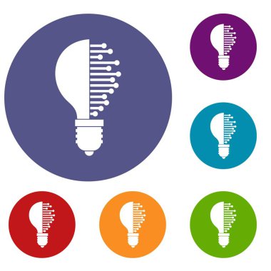 Ampul microcircuit Icons set ile