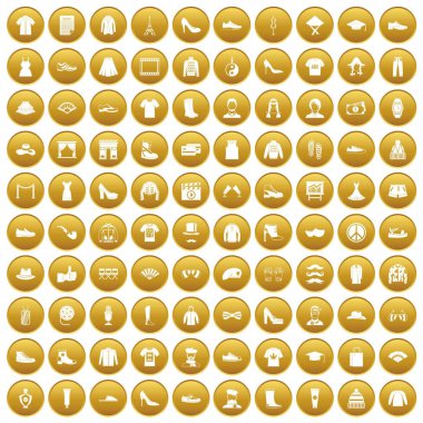 Altın 100 moda Icons set