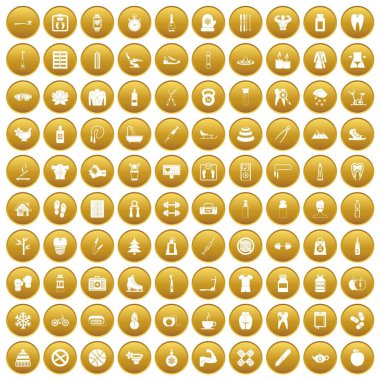 Altın 100 fit vücut Icons set
