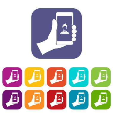 El smartphone fotoğraf Icons set ile tutarak