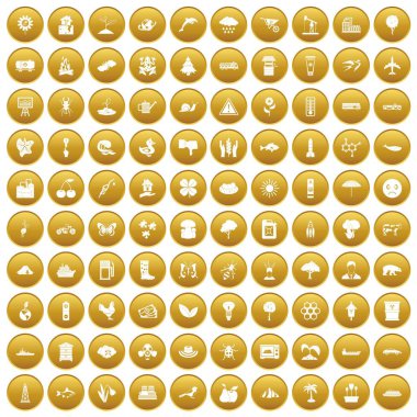 Altın 100 küresel ısınma Icons set