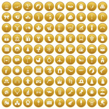 Altın 100 mutlu çocukluk Icons set