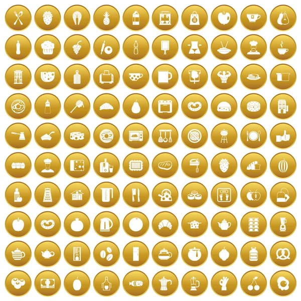 100 icônes de petit déjeuner en or — Image vectorielle