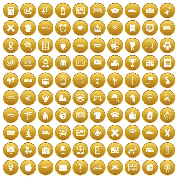 100 ícones de ônibus ouro conjunto —  Vetores de Stock