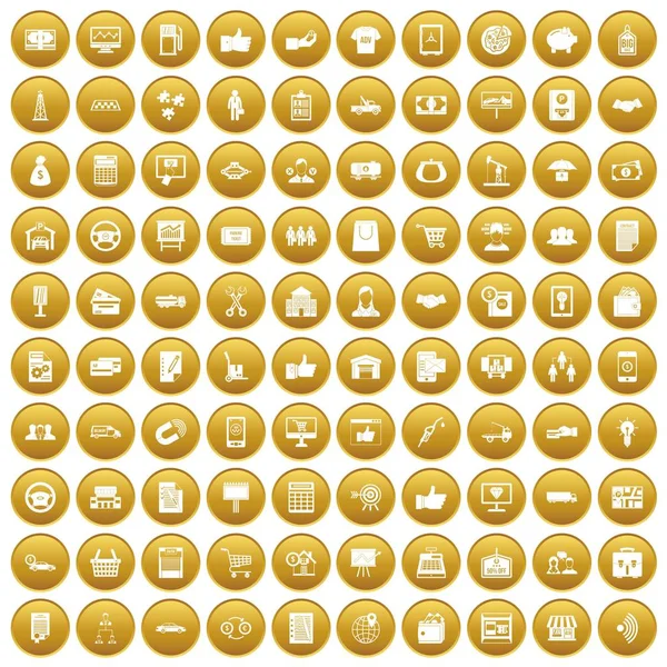 De pictogrammen van de bedrijfs van de 100 instellen goud — Stockvector
