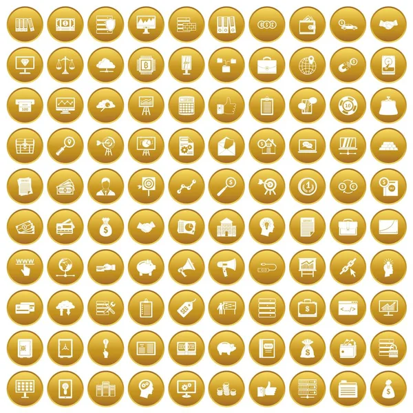 100 icone del processo di business impostato oro — Vettoriale Stock