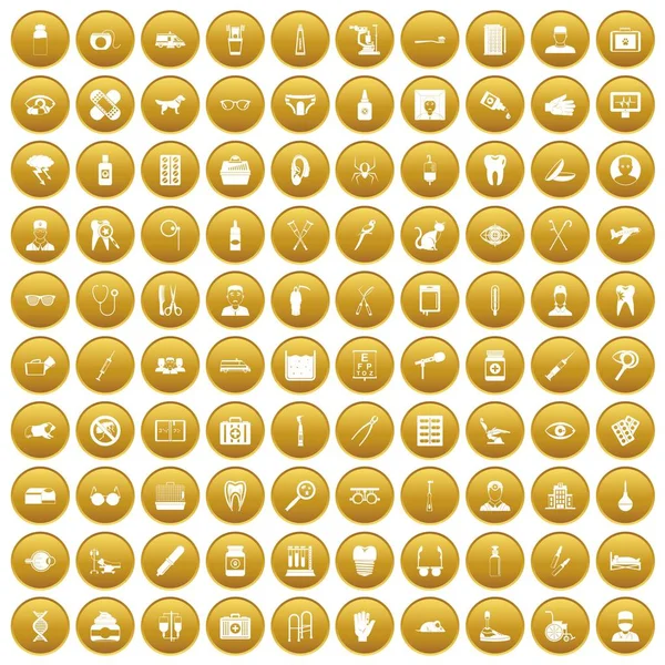 100 care icons set gold — Stock Vector