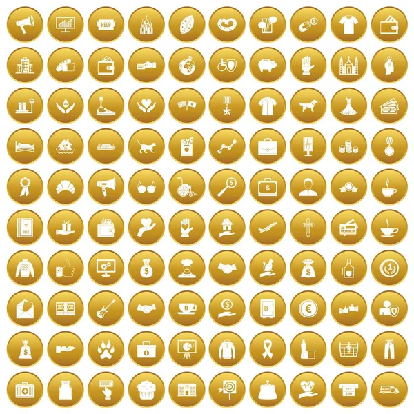 100 charity icons set gold — Stock Vector