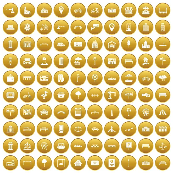 Altın 100 şehir Icons set