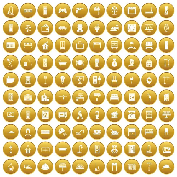 Altın 100 rahat ev Icons set