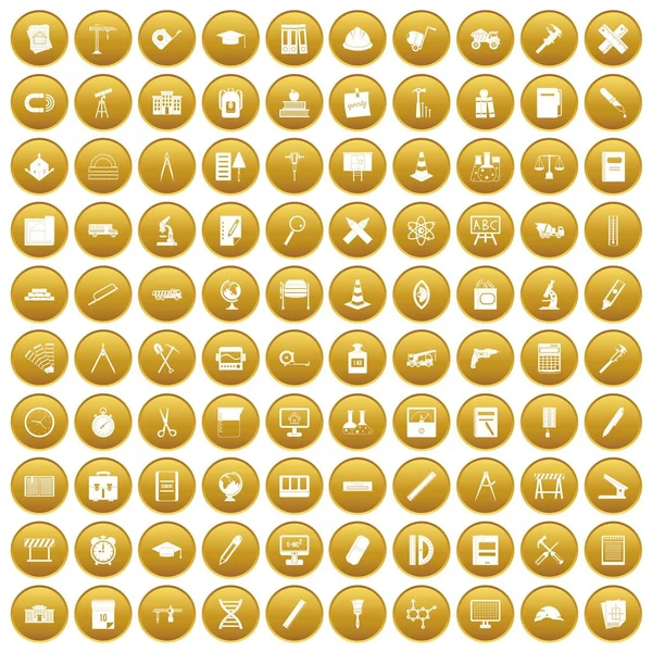 100 icone bussola set oro — Vettoriale Stock