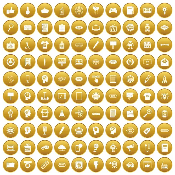 Altın 100 yaratıcı pazarlama Icons set