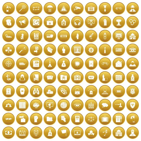 100 przestępczości ikony zestaw złoto — Wektor stockowy