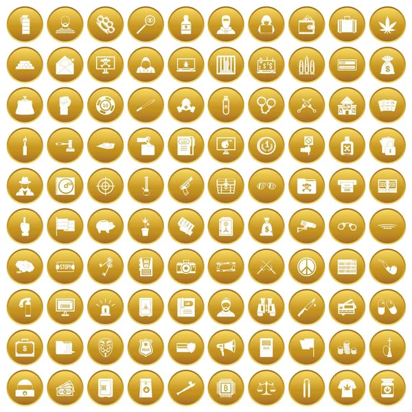 100 icônes criminelles en or — Image vectorielle