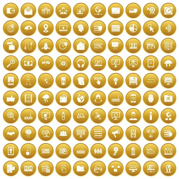 100 Symbole für Cyber-Sicherheit setzen Gold — Stockvektor