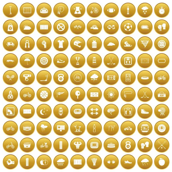 100 ícones de ciclismo ouro conjunto —  Vetores de Stock