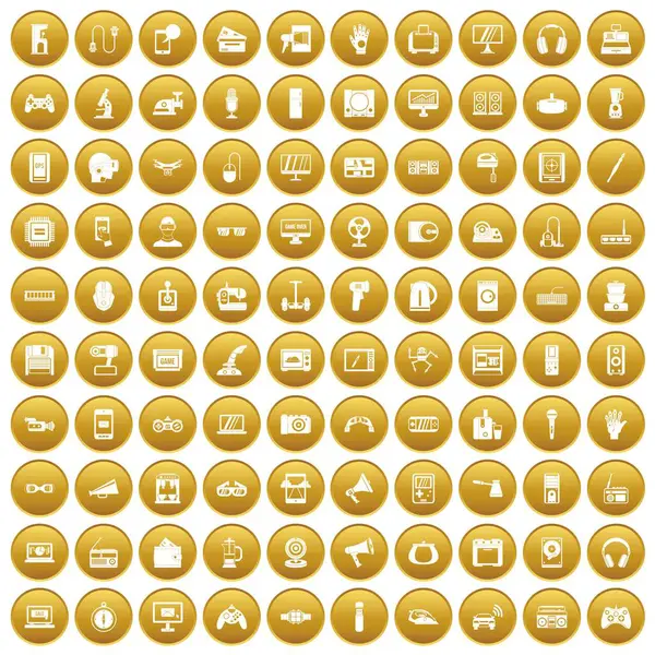 100 ikony aplikacji urządzenia zestaw złoto — Wektor stockowy