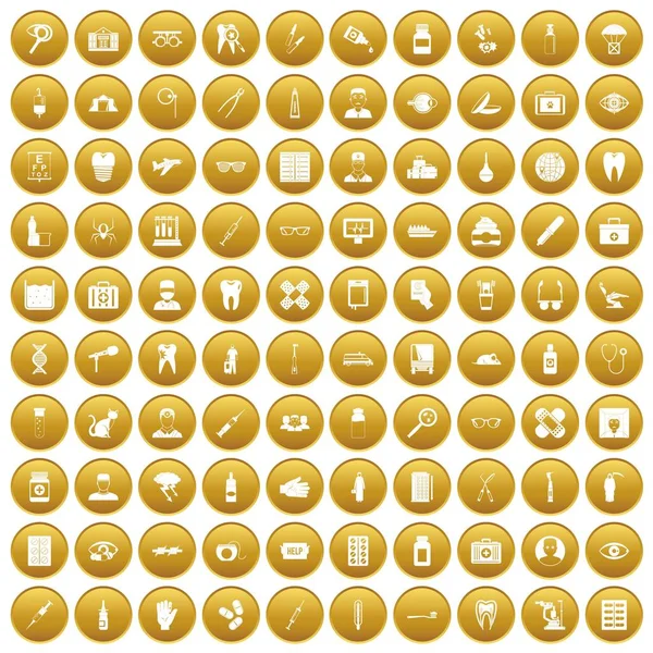 100 lekarz ikony zestaw złoto — Wektor stockowy