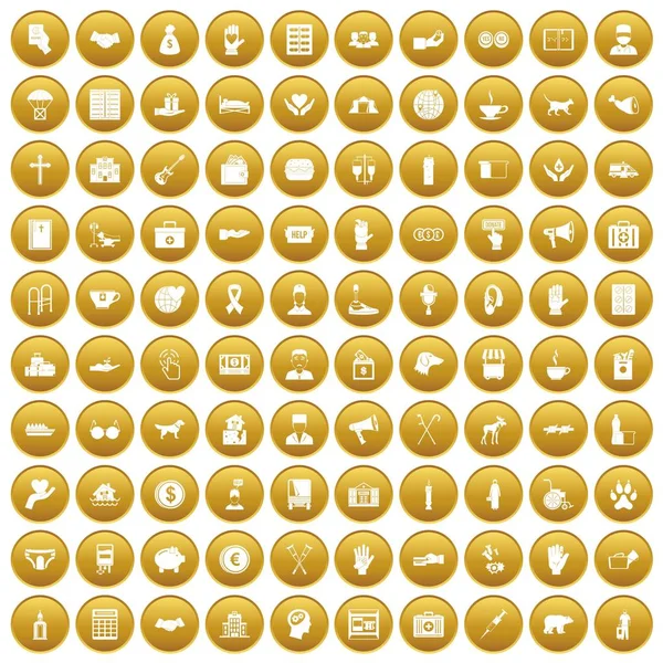Altın 100 bağış Icons set — Stok Vektör