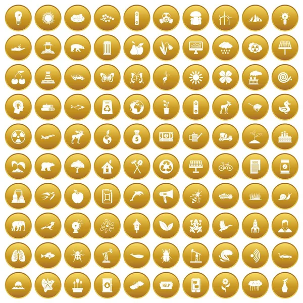 Altın 100 Eko bakım Icons set