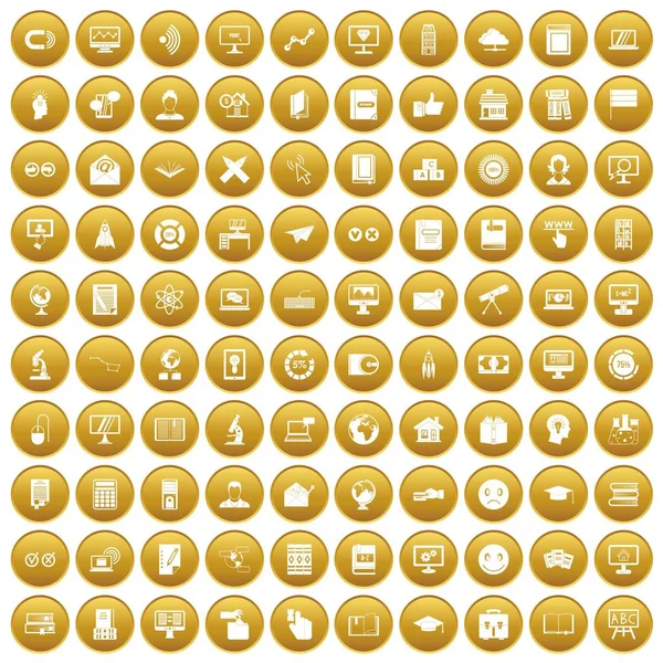 100 e-learning iconen instellen goud — Stockvector