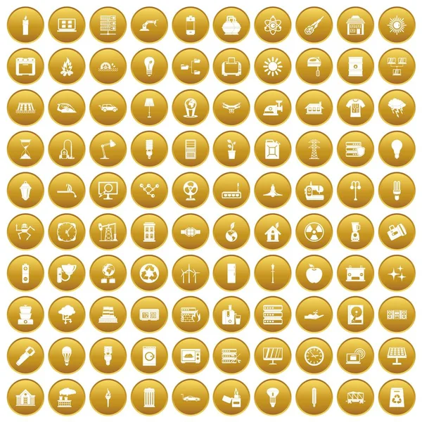 100 electricity icons set gold — Stock Vector