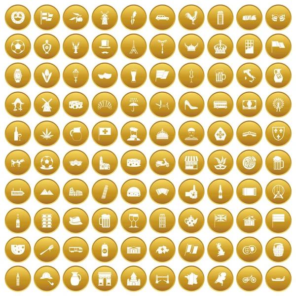 100 pays européens icônes serties d'or — Image vectorielle