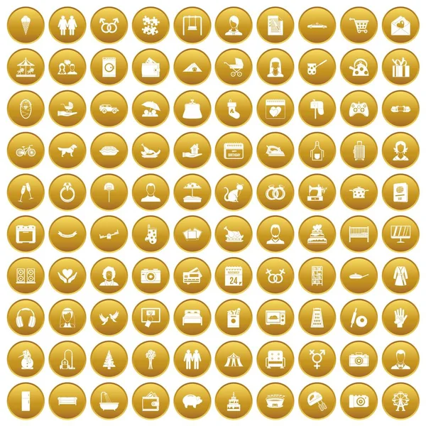 100 iconos de la familia conjunto de oro — Archivo Imágenes Vectoriales