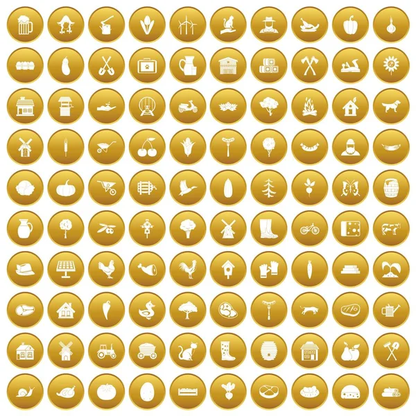 100 gård ikoner anger guld — Stock vektor