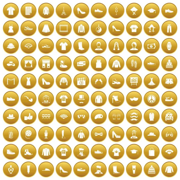 100 ikony mody zestaw złoto — Wektor stockowy