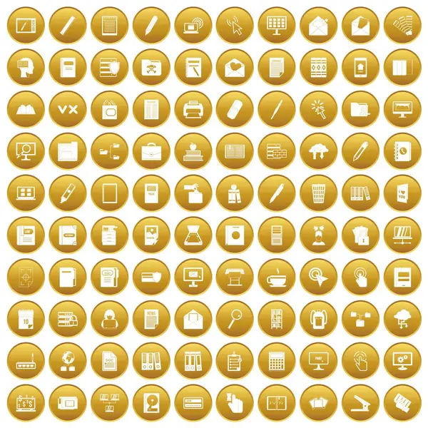100 Ordner-Icons setzen Gold — Stockvektor