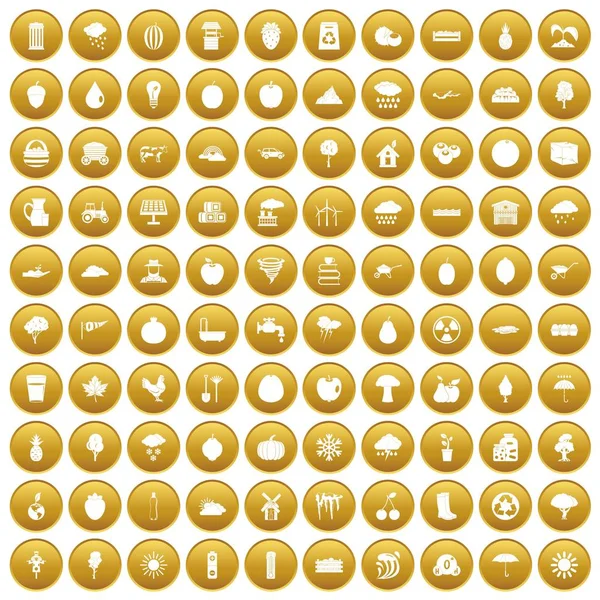 Altın 100 meyve Icons set