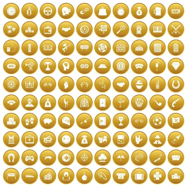 100 gier hazardowych ikony zestaw złoto — Wektor stockowy