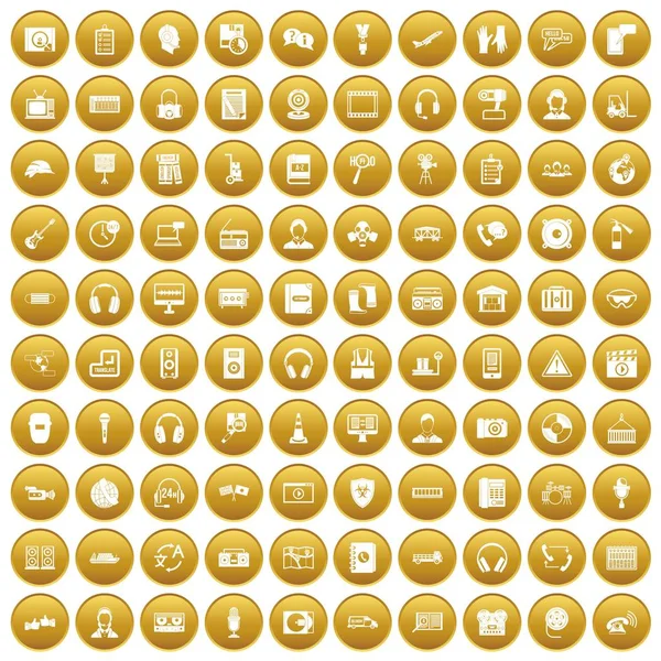 100 ícones de fones de ouvido ouro conjunto — Vetor de Stock