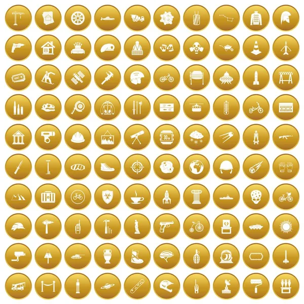 100 значков шлема, набор золота — стоковый вектор