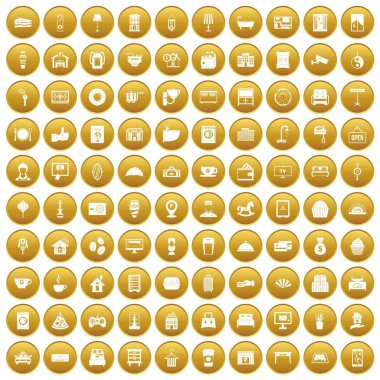 Altın 100 otel Icons set