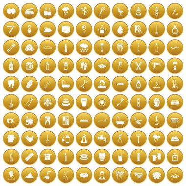 Altın 100 hijyen Icons set